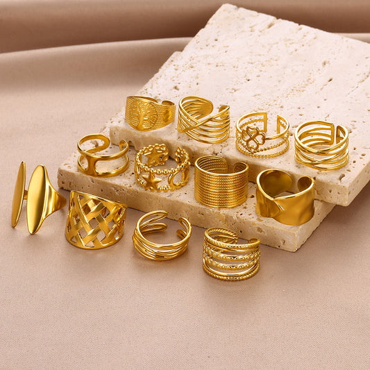 Geometric Line-cut Hollow Mens And Womens Ring - Cozy Haven