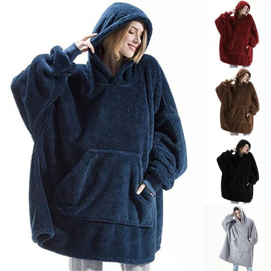 Hoodie Sweatshirt With Big Pocket Tops Sweater Comfortable Loose Double-Sided Fleece Thicker Wearable Blanket - Cozy Haven