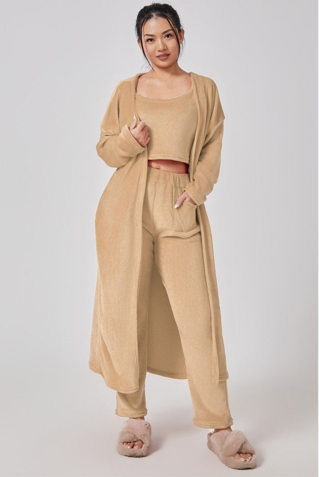 Cozy Pajama Set, 3 Piece Lounge Set, Cute Loungewear, Warm Suit Sets, Matching Set, Lounge Set, 3 Piece Pant Sets, Women Winter Dress - Cozy Haven