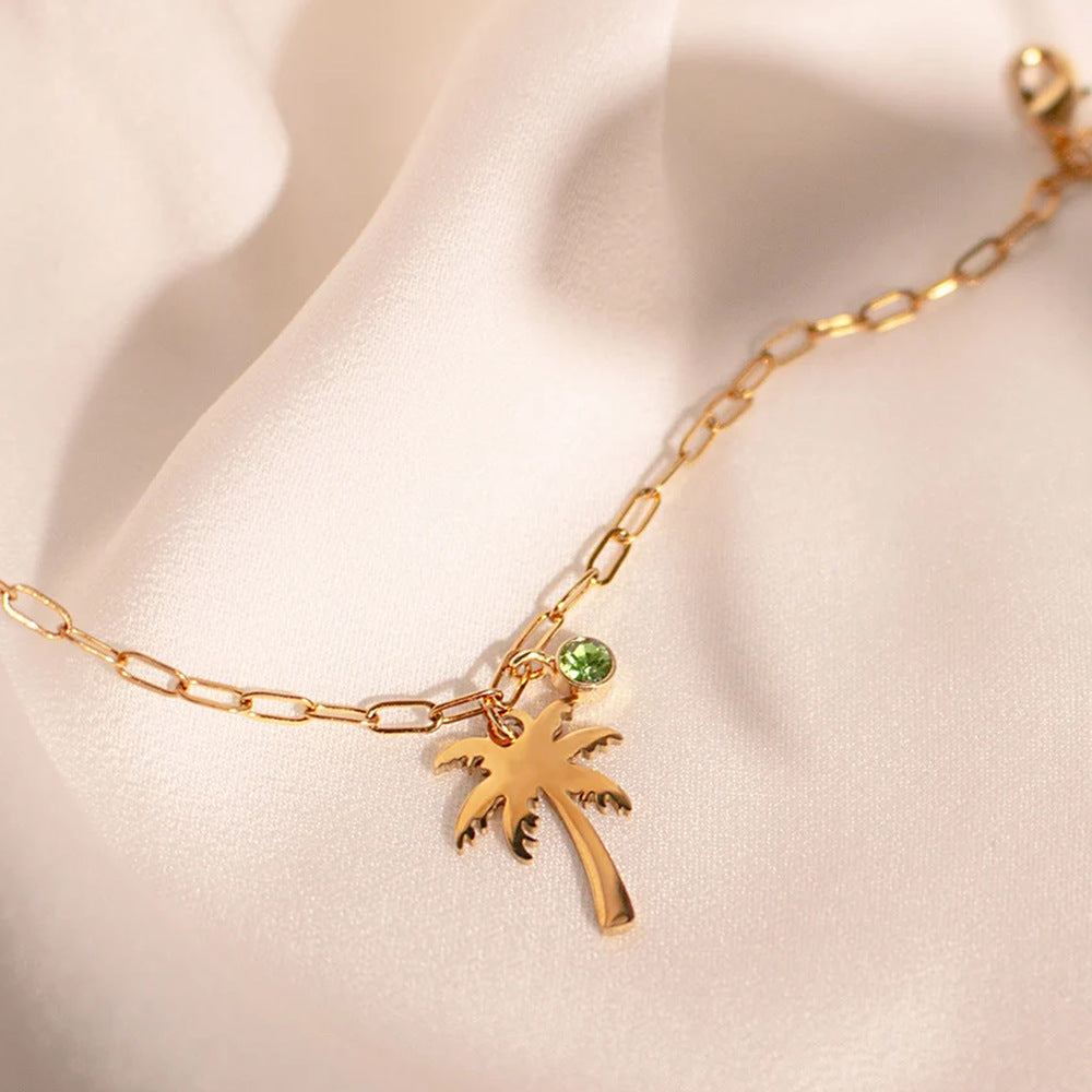 Palm Tree Birthstone Anklet Paperclip Chain Anklet Fashionable Jewelry - Cozy Haven