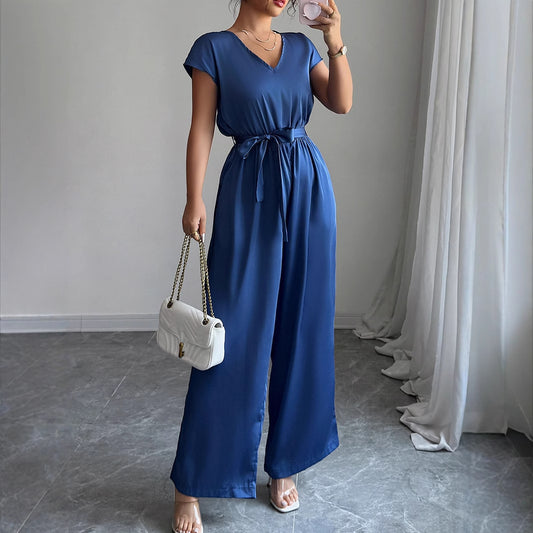 Fashion Wind Deep V High-waisted Wide-leg Jumpsuit Women's Clothing - Cozy Haven