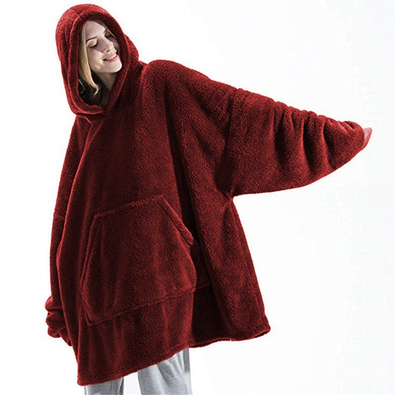 Hoodie Sweatshirt With Big Pocket Tops Sweater Comfortable Loose Double-Sided Fleece Thicker Wearable Blanket - Cozy Haven