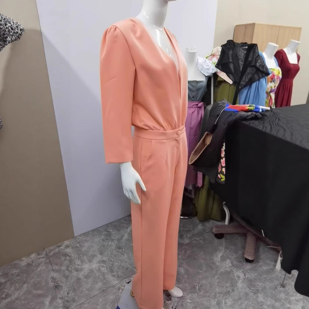 V-neck Waist-controlled Slimming Casual Jumpsuit - Cozy Haven