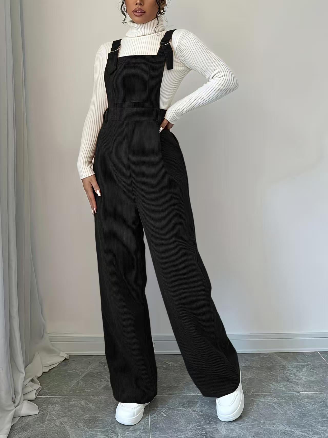Corduroy Loose Straight Bib Pants Women - Cozy Haven