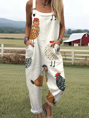 Women's Summer Digital Printing Button Casual Suspender Trousers - Cozy Haven
