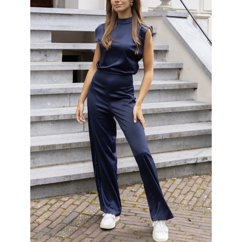 Backless Evening Dress Jumpsuit Solid Color Casual Straight Pants - Cozy Haven