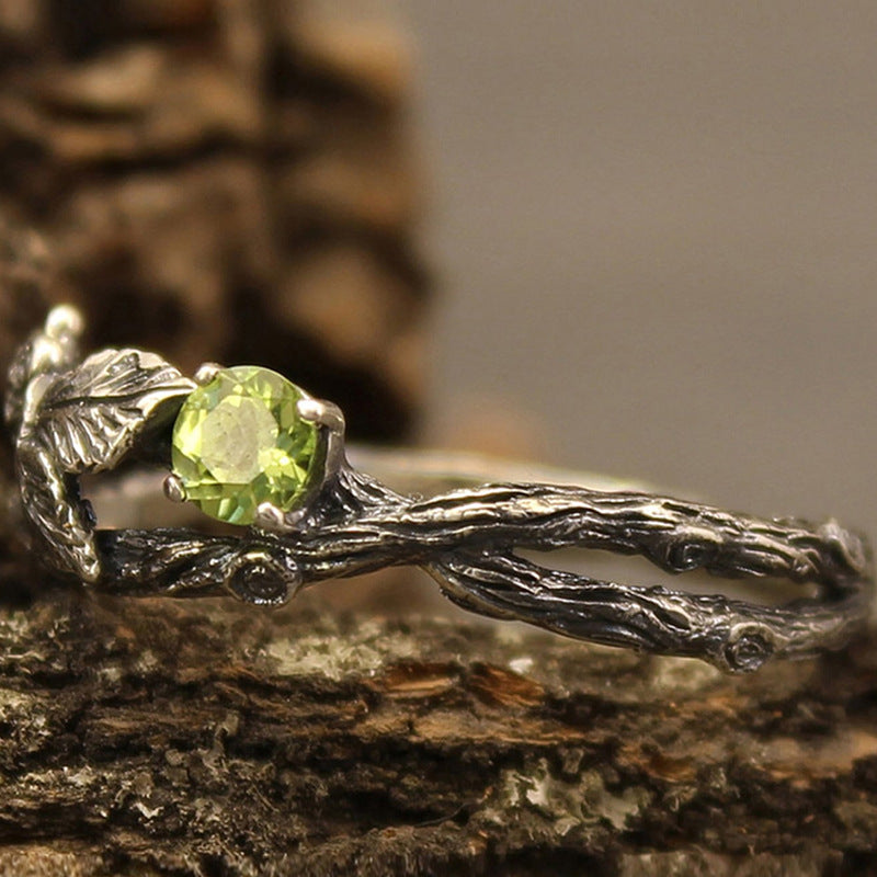 Retro-style Fashion Ring In Antique Silver Finish With Branch-like Design And Zircon Inlay - Cozy Haven
